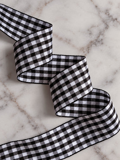 1.5" Black Gingham Ribbon - 30 yards