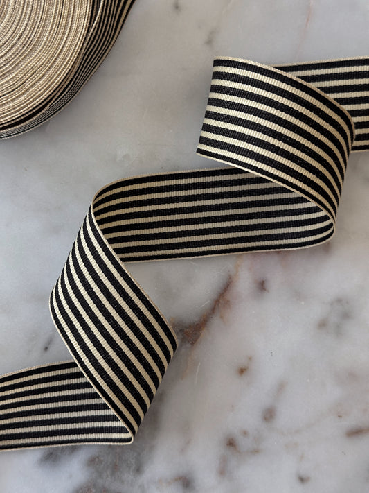 Black and Oatmeal Stripe 1.5” Ribbon