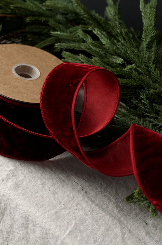 2.5"  Premium Wired Burgundy Velvet Ribbon - 10 yards