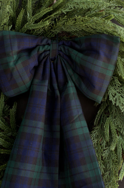 Large Navy Evergreen Tartan Bow