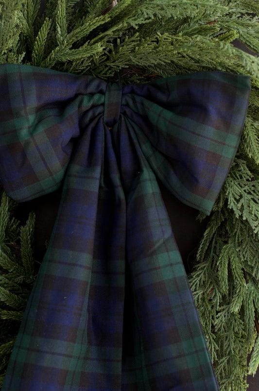 Large Navy Evergreen Tartan Bow