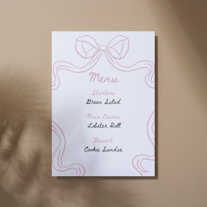 Whimsical Bow Menu Card (Printable Template)