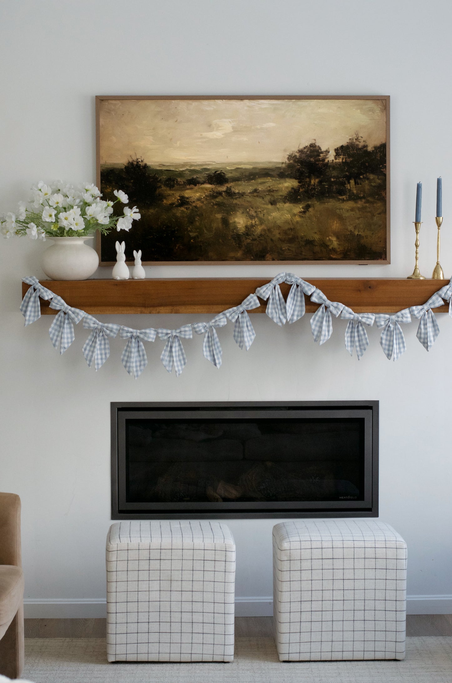 Blue Gingham Fabric Bow Garland