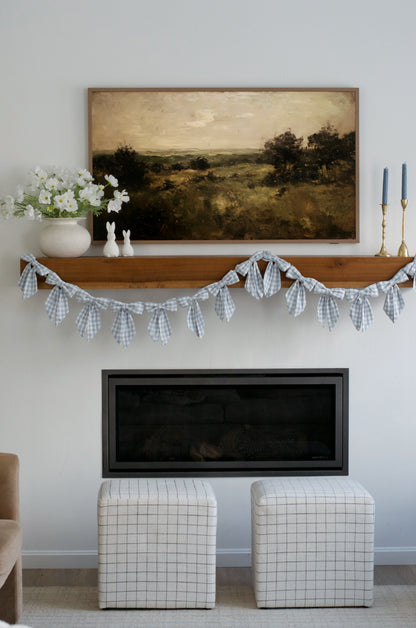 Blue Gingham Fabric Bow Garland