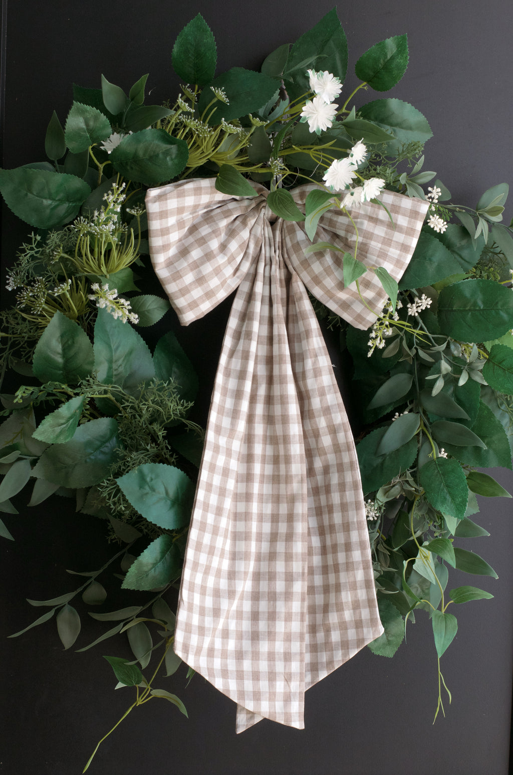 Large Beige Gingham Bow
