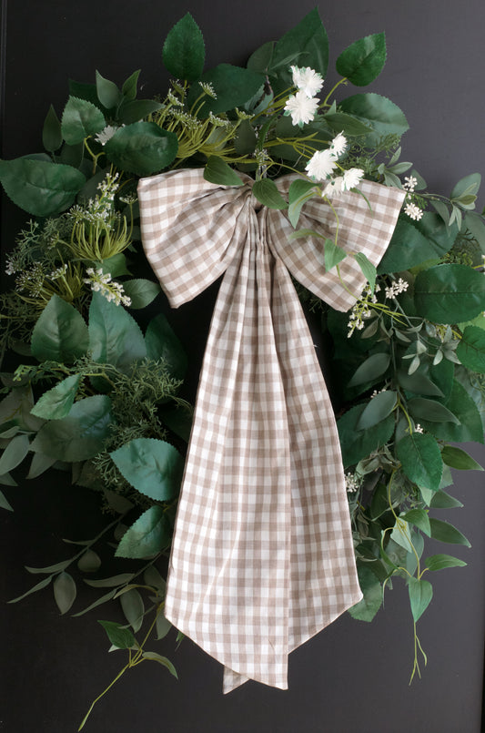 Large Beige Gingham Bow