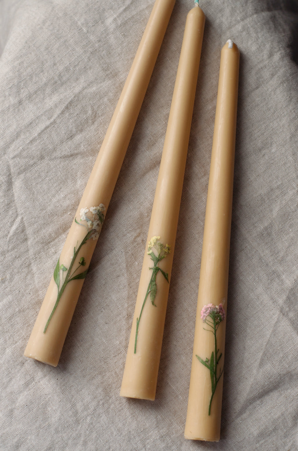 Floral Inlaid Taper Candles 10” (Set of 3)