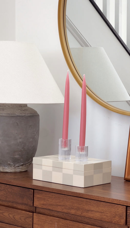 Ribbed Glass Candleholder Pair - Varying Height