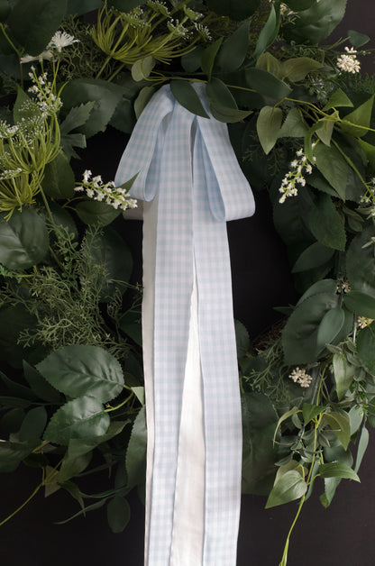 Double Bow Kit - Light Blue Gingham & Ivory Faux Silk