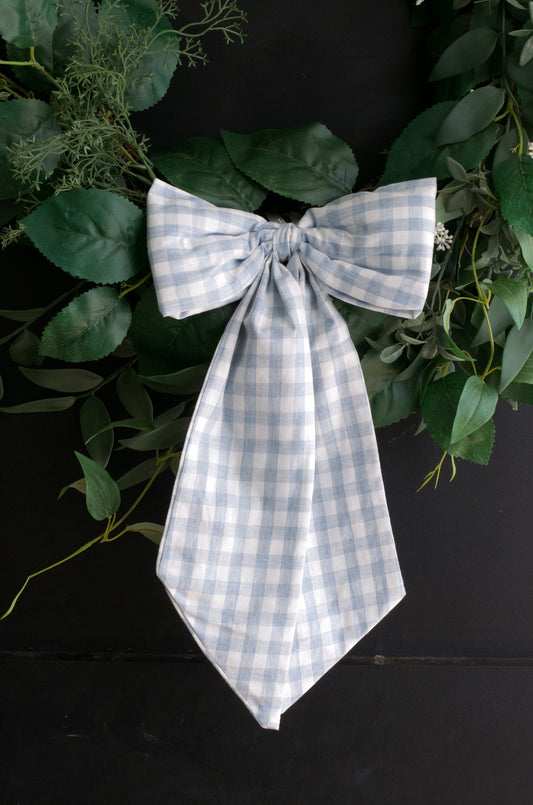 Medium Baby Blue Gingham Bow