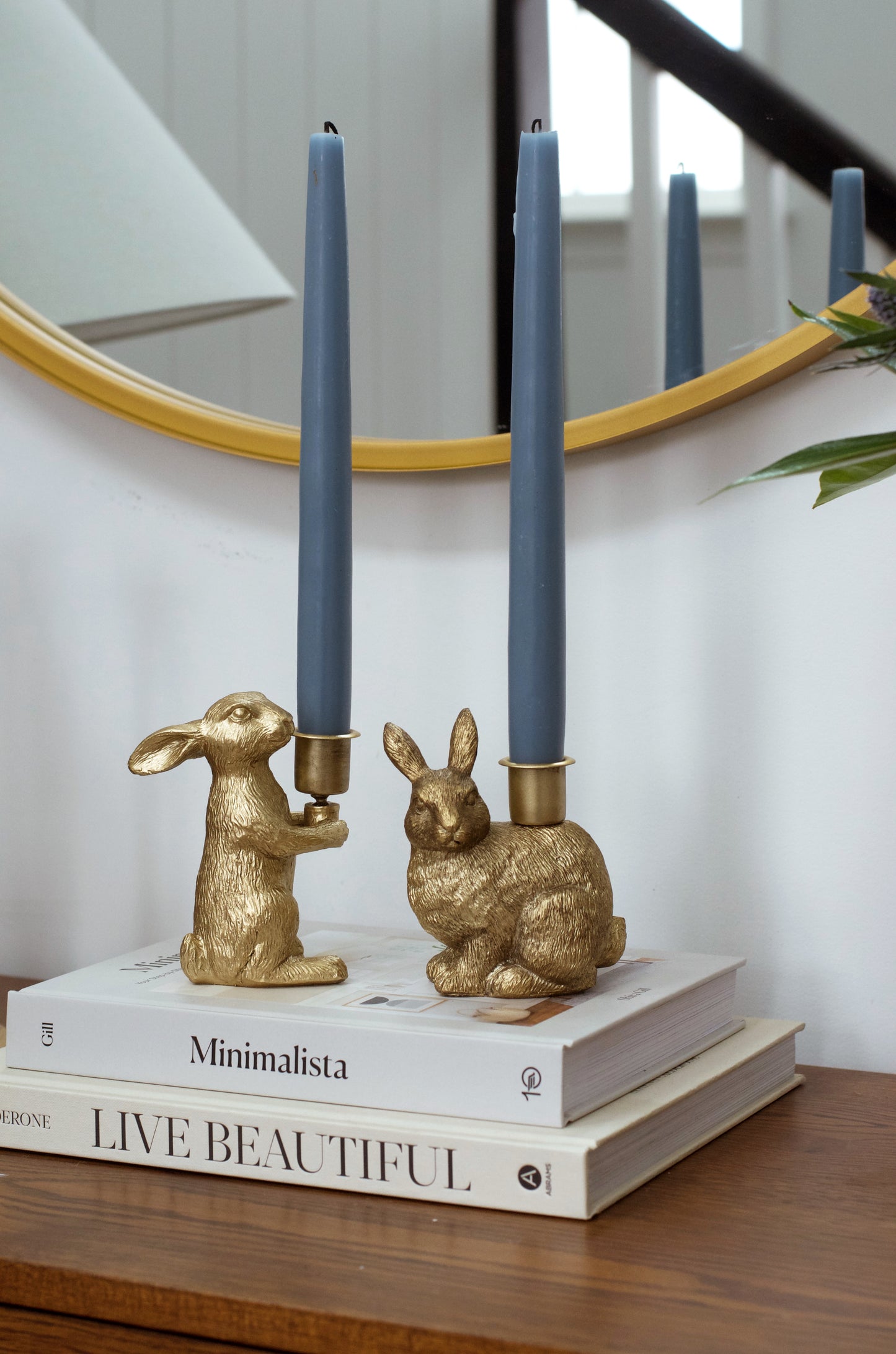 Gold Bunny Candleholder Pair