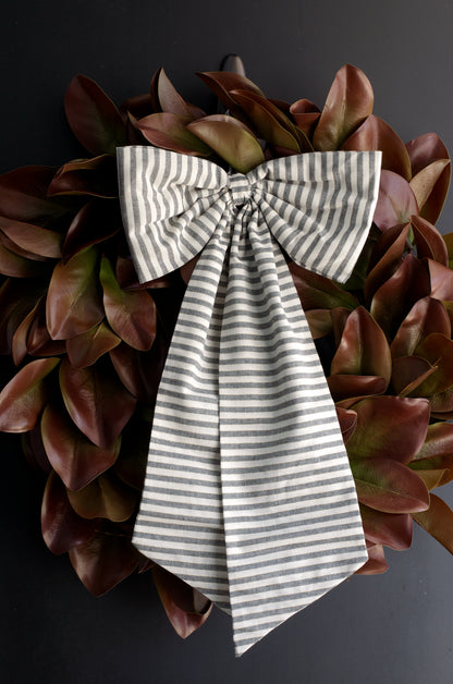 Large Charcoal Stripe Bow
