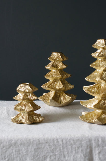 Gold Christmas Tree Candleholders (Set of 3)