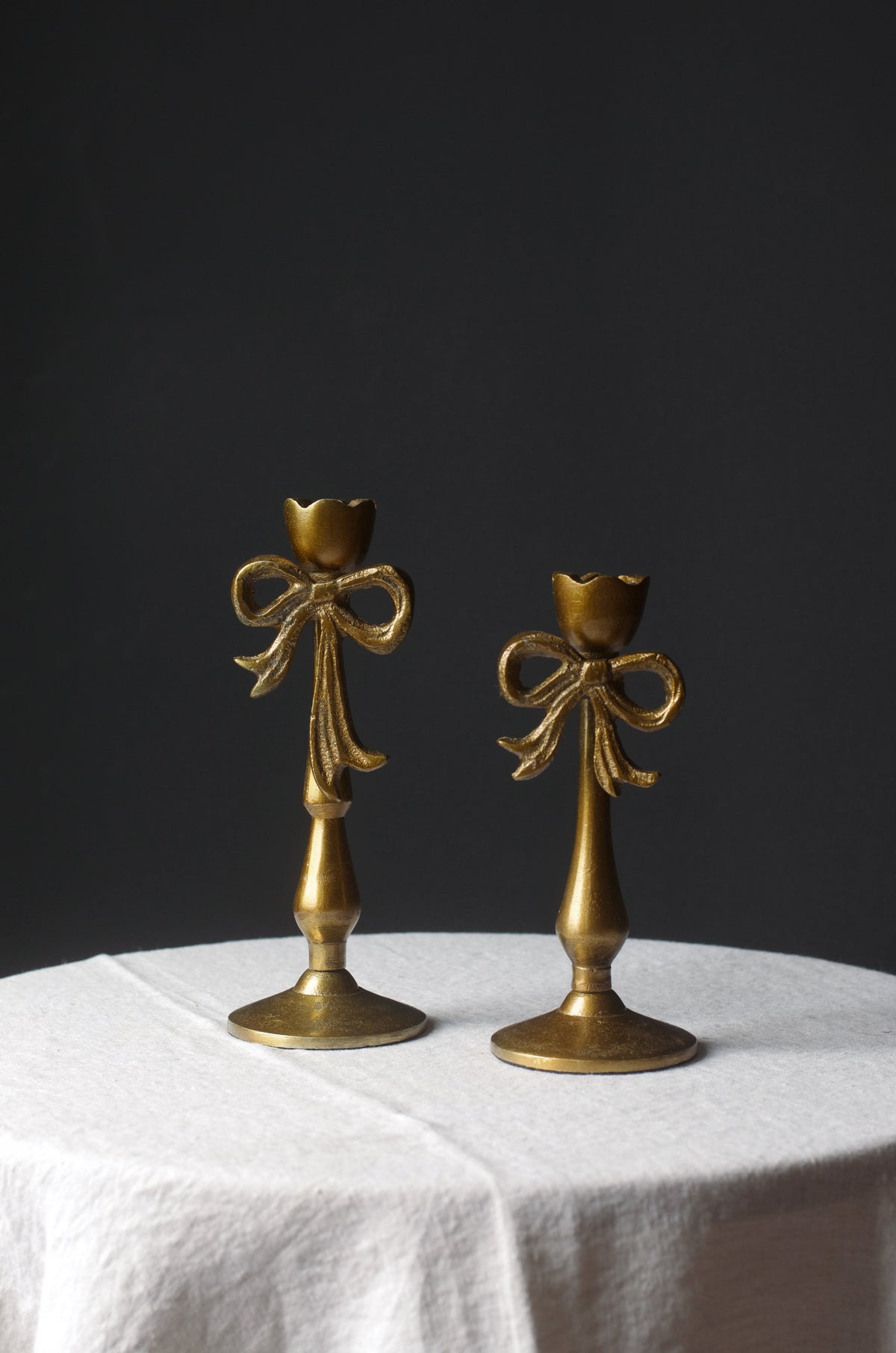 Brass Bow Candle Holder Pair