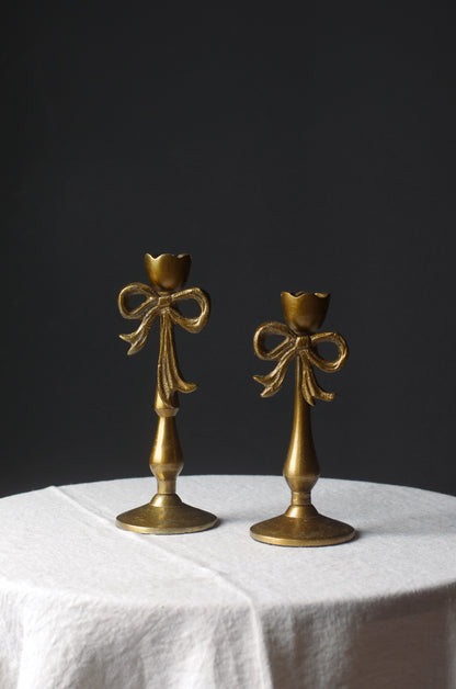Brass Bow Candle Holder Pair