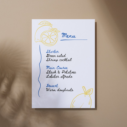 Lemon Menu Card (Printable Template)