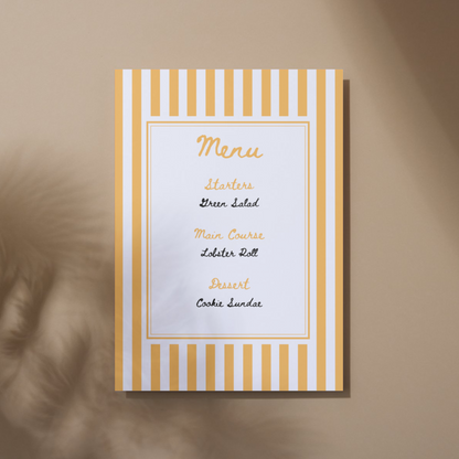 Cabana Stripe Menu Card (Printable Template)