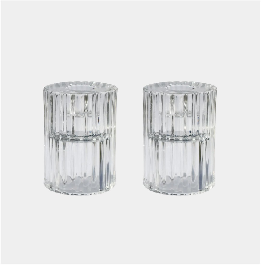 Ribbed Glass Candle Holders