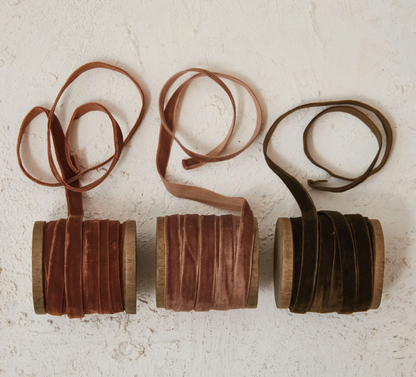 1/4" Velvet Ribbon on Wood Spool (Set of 3) 30 Total Yards