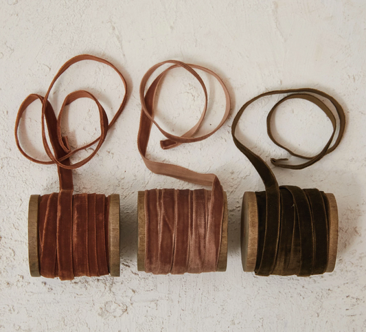1/4" Velvet Ribbon on Wood Spool (Set of 3) 30 Total Yards