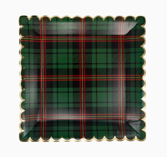 Green Plaid Scalloped Paper Plate (8 pack)