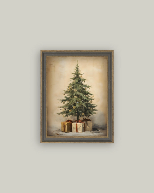 *Shipping 11/3* Oh Christmas Tree Framed Vintage Art - 7" x 9"