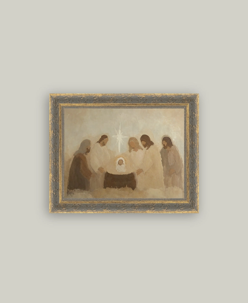 Nativity Framed Vintage Art - 10" x 8"
