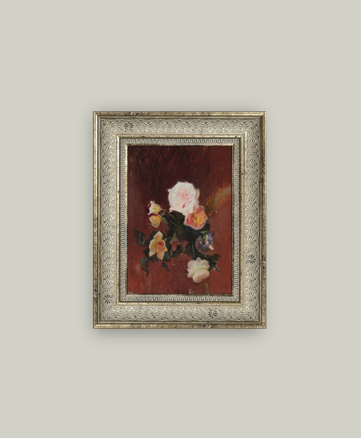 Burgundy Roses Framed Vintage Art  - 5" x 7"