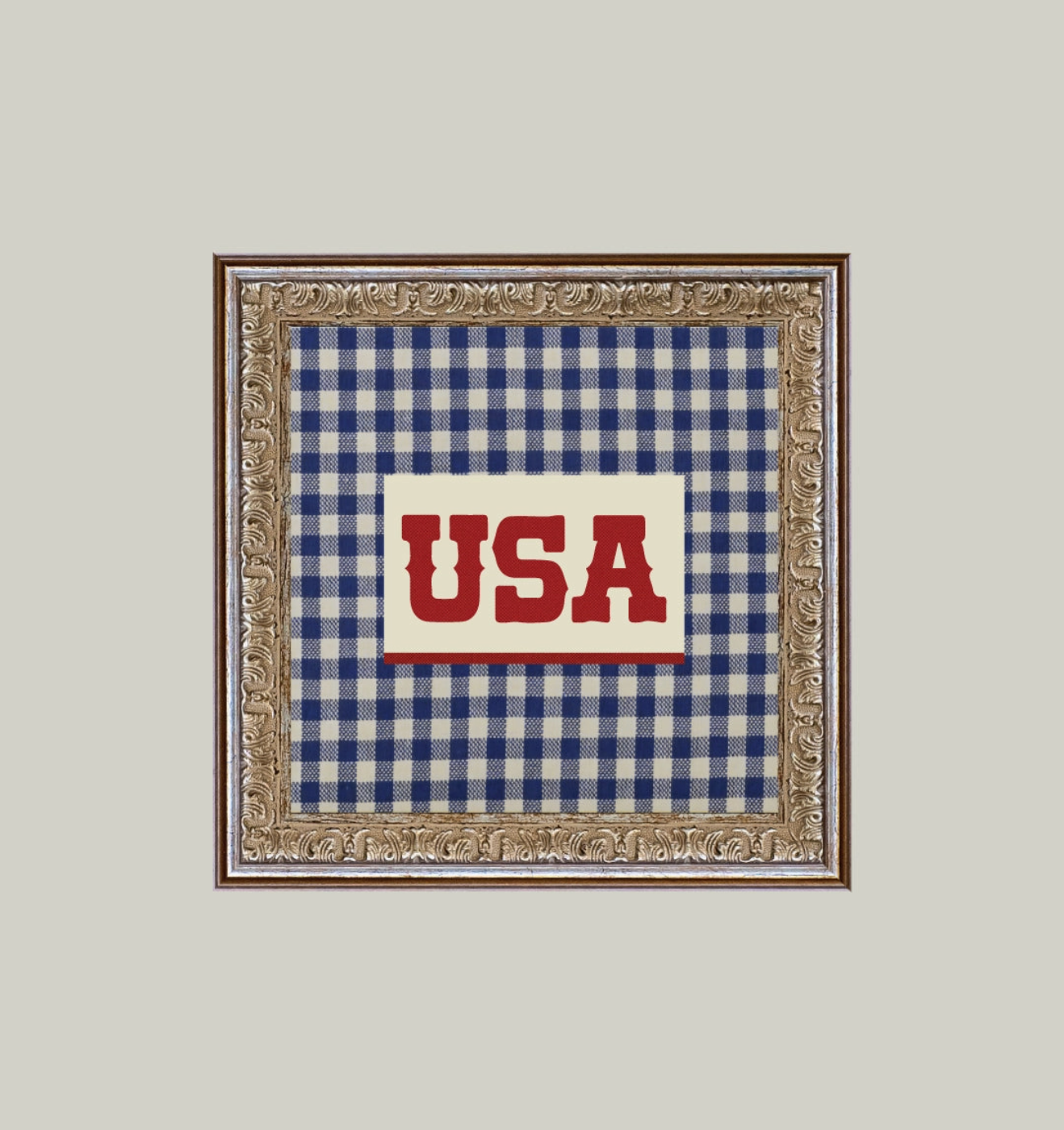 Gingham USA Framed Vintage Art - 9" x 9"