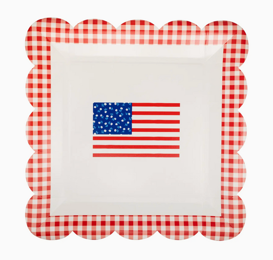 10" Gingham Flag Paper Plate (8 Pack)