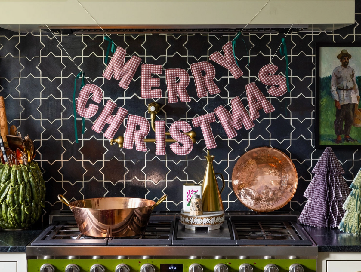 Gingham Merry Christmas Banner