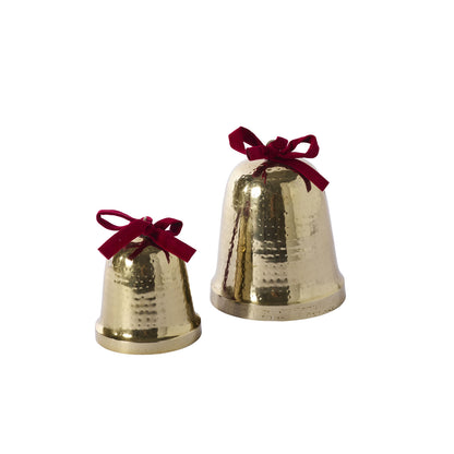 Velvet Bow Trimmed Bell Set of 2