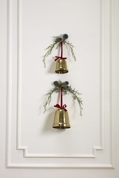 Velvet Bow Trimmed Bell Set of 2